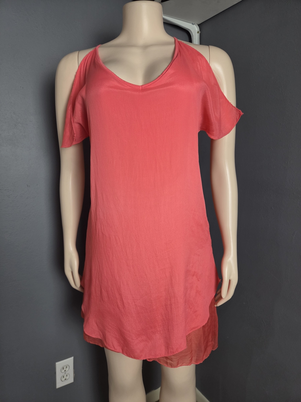 Cold-Shoulder Coral V-Neck Mini Dress